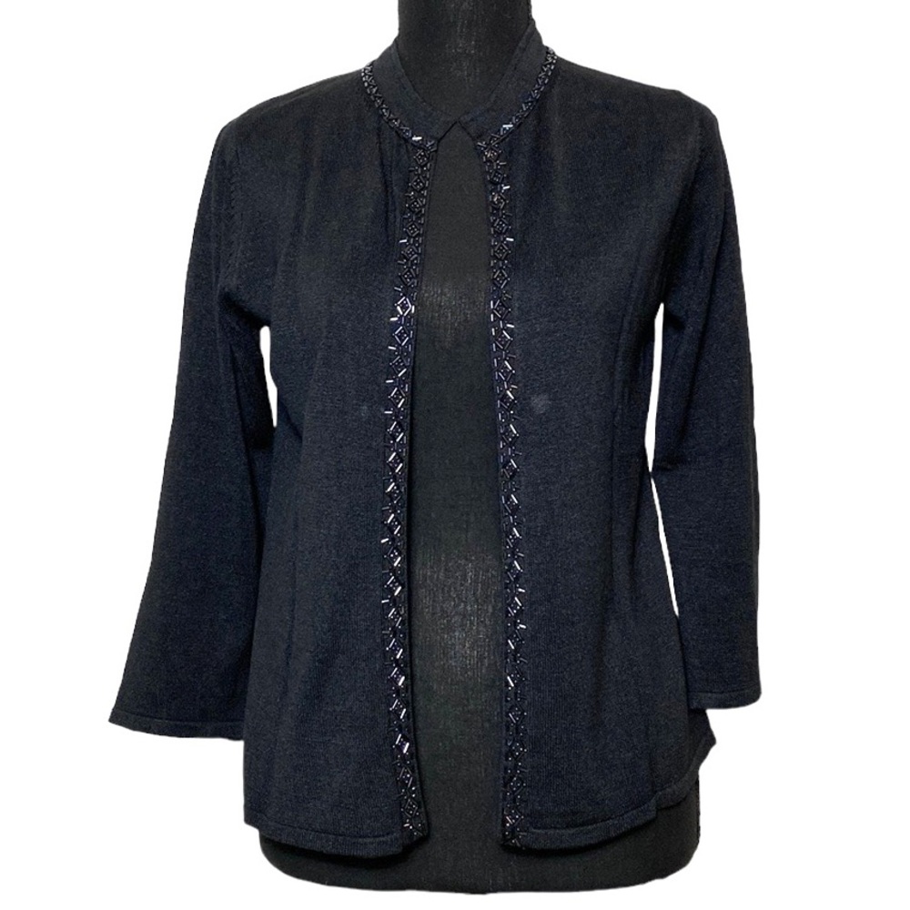 Jessica Ash Black Beaded Open Front Formal Cardigan